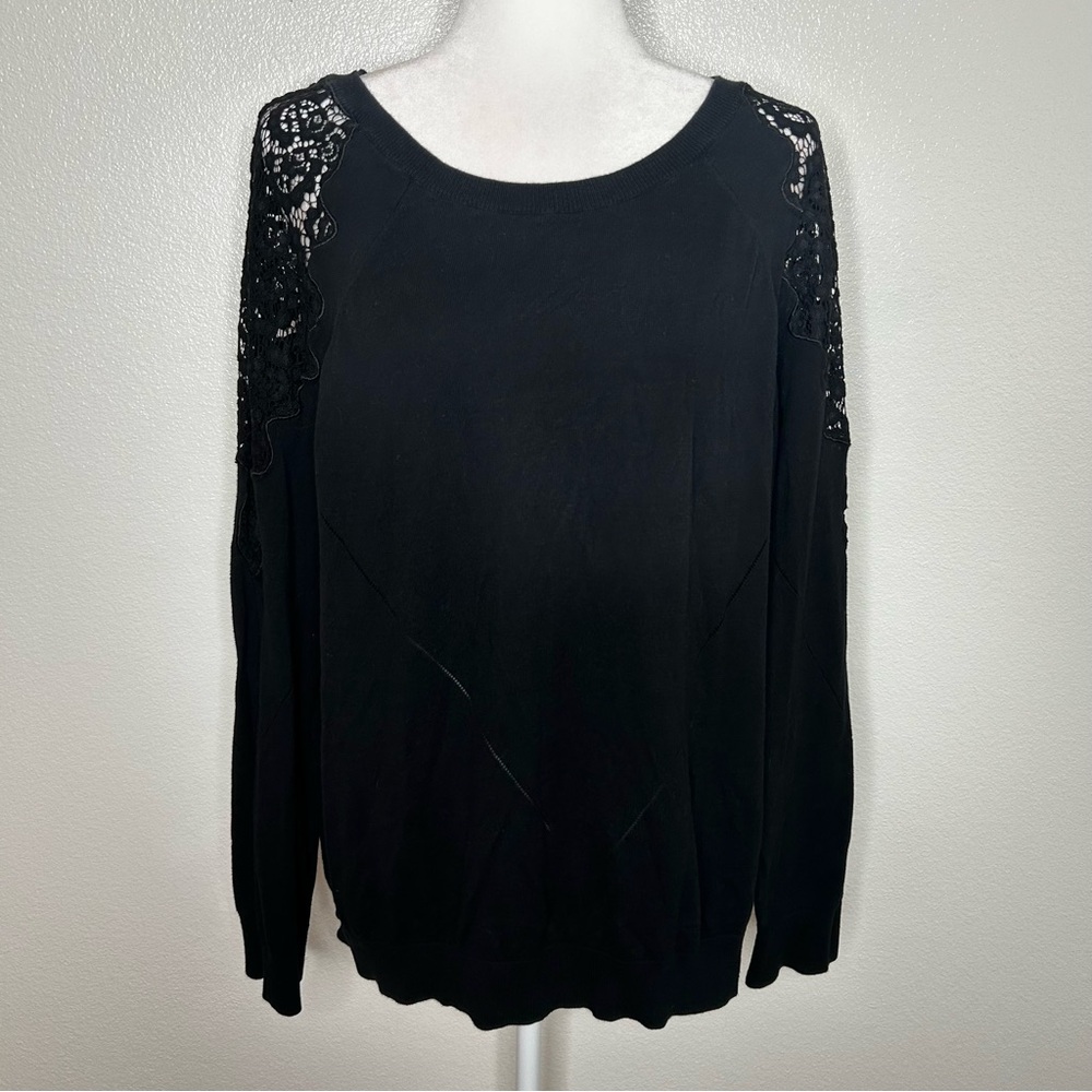 41 Hawthorn Stitch Fix Womens Black Crochet Trim Sweater Top Size L